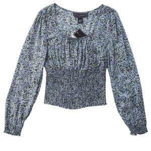 Polly & Esther Ditsy Floral Smocked L Large Long Sleeve Rayon Shirt Top NWT New